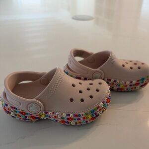 Toddler light pink beaded CROCS